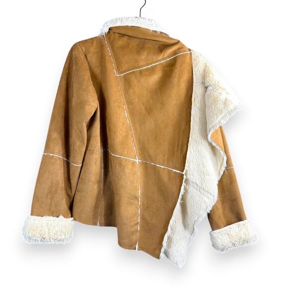 Suede Faux Fur Cascade Jacket Western Large Penny Lane Cowgirl Y2K Camel Me Jane - Picture 3 of 8